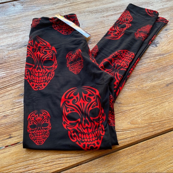 LEGGINGS RED SKULLS 5" HIGH WAIST ANKLE - Picture 7 of 7